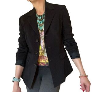 Ekol European Black Double Button Down Lightweight Silky Lined Blazer